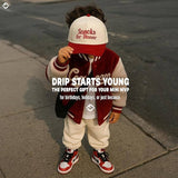 Kid/Baby 2-Tone Cap: Snacks for Dinner- Red/Beige