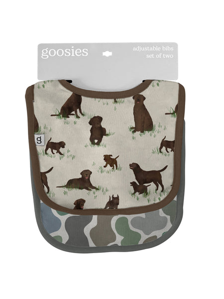 Chocolate Lab Dogs & Camo - Bib Set
