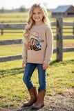 Tan western applique knit sweater. (unisex) TPG60499 MON
