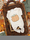 Pumpkin baby footie, fall outfit for baby, Halloween romper