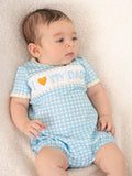 Blue Gingham Dad Love Bubble Romper