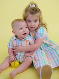 Baby Boys Poppy Rainbow Plaid Short Sleeve Woven Button-Up Romper