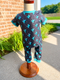 Blue Cactus Black Romper