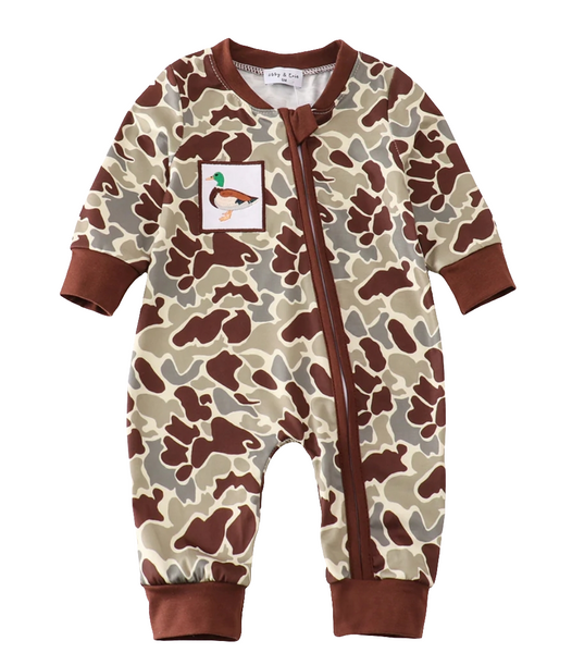 Camouflage duck embroidery romper