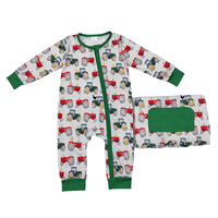 Tractor Green Baby Zip Romper