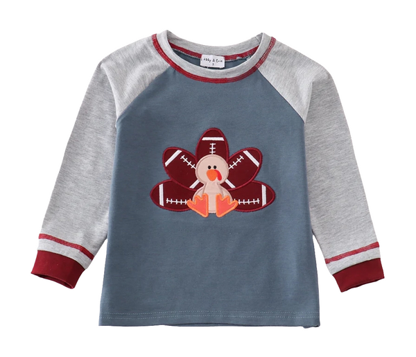 Blue turkey applique  raglan top