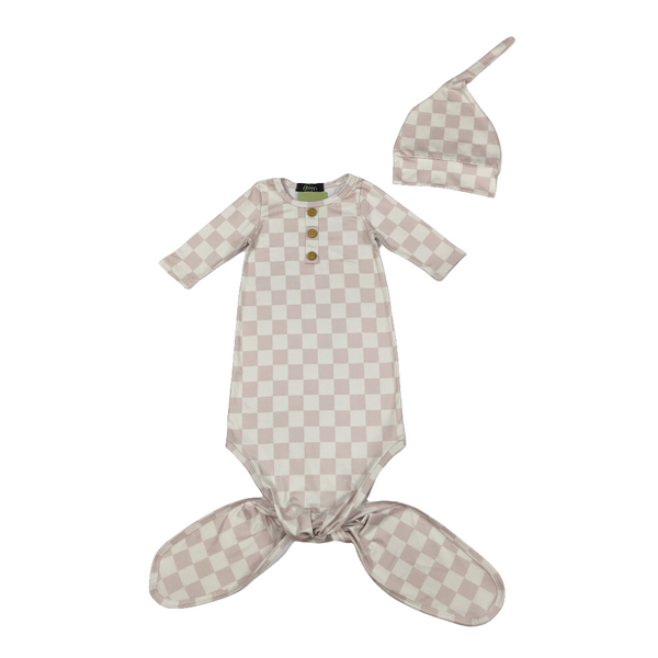 Tan checkered Baby Knotted Gown