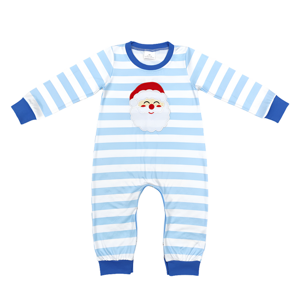 Blue stripe santa romper