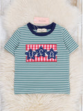 Green Striped Embroidered USA Shirt